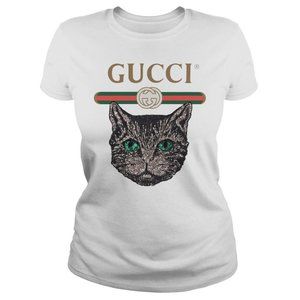 Gucci Women's White Logo T-shirt With Mystic Cat Small to Medium